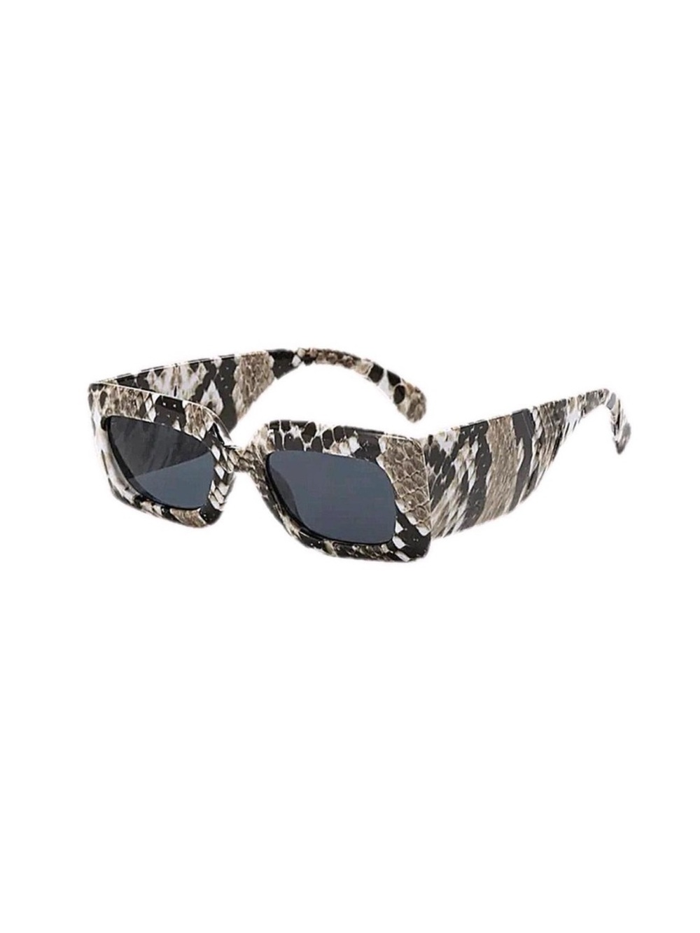 Snake-Print Rectangle Womens Sunglasses - Black/Brown